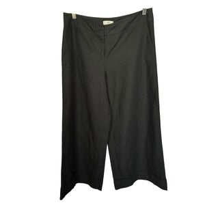 LOFT Ann Black Linen Blend Cropped Wide Leg Size 10 Culottes Career Casual Pants